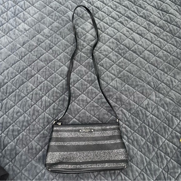 Kate Spade Crossbody Purse Bag Black Shimmery Sparkle Stripe Small Rectangle - Picture 1 of 16